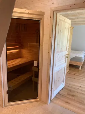 Ein Bett oder Betten in einem Zimmer der Unterkunft Idyllische Fewo Belling Spa - eigene Sauna