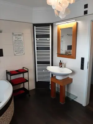 Ein Badezimmer in der Unterkunft Seeliebe mit Sauna und nur 50 mtr. bis zum Strand