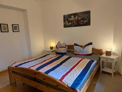 Ein Bett oder Betten in einem Zimmer der Unterkunft Fewo Cosel Castello mit Sauna