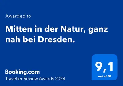 Ein Zertifikat, Auszeichnung, Logo oder anderes Dokument, das in der Unterkunft Mitten in der Natur, ganz nah bei Dresden. ausgestellt ist