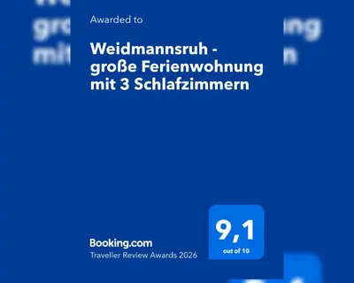 Ein Zertifikat, Auszeichnung, Logo oder anderes Dokument, das in der Unterkunft Weidmannsruh - große Ferienwohnung mit 3 Schlafzimmern ausgestellt ist