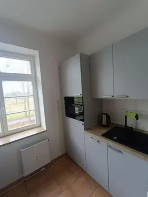 Küche/Küchenzeile in der Unterkunft FeWo an den Elbwiesen neben der Altstadt
