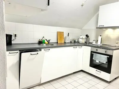 Küche/Küchenzeile in der Unterkunft Modernes Apartment mit Blick zur Elbe