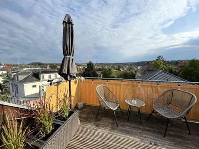 Ein Balkon oder eine Terrasse in der Unterkunft Gästewohnung mit Fernblick