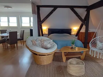 Ein Bett oder Betten in einem Zimmer der Unterkunft Gästewohnung mit Fernblick