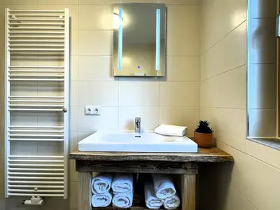 Ein Badezimmer in der Unterkunft Ferienhäuser KRABAT-Mühle Schwarzkollm