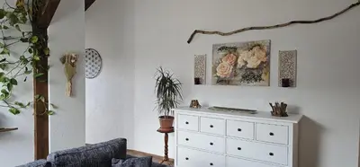 Ein Sitzbereich in der Unterkunft SeenSucht & Urlaubsträume, Ferienwohnung 