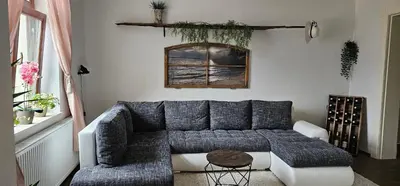 Ein Sitzbereich in der Unterkunft SeenSucht & Urlaubsträume, Ferienwohnung 