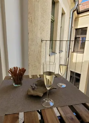 Getränke in der Unterkunft Cosel Apartment Altstadt Radfahrer Balkon WLAN
