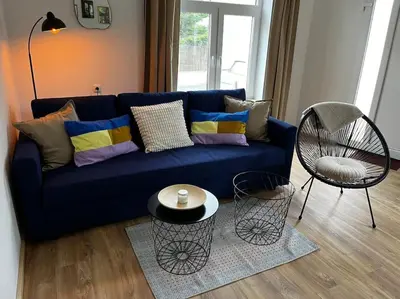 Ein Sitzbereich in der Unterkunft Ferienwohnung zur Parthe