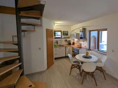 Küche/Küchenzeile in der Unterkunft Kleines Ferienhaus Hoher Stein im Elbtal