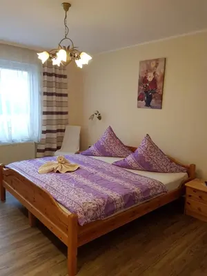 Ein Bett oder Betten in einem Zimmer der Unterkunft Landpension Bielatal - Raum