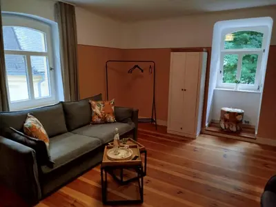 Ein Sitzbereich in der Unterkunft Schlosshotel Hohenbocka