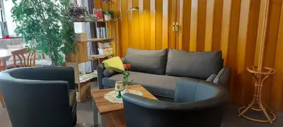 Ein Sitzbereich in der Unterkunft Ferienwohnung am kleinen Bärenstein 01796 Struppen OT Thürmsdorf Thürmsdorfer Str 28
