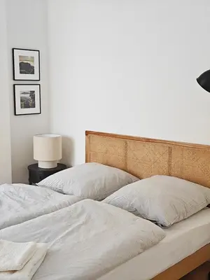 Ein Bett oder Betten in einem Zimmer der Unterkunft Modernes Apartment mit Terrasse bei Dresden
