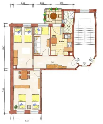 Grundriss der Unterkunft Gablenz-Apartment B122 ideal für max 6 Pers