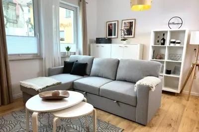 Ein Sitzbereich in der Unterkunft Ferienwohnung Bastei mit Stellplatz im Zentrum