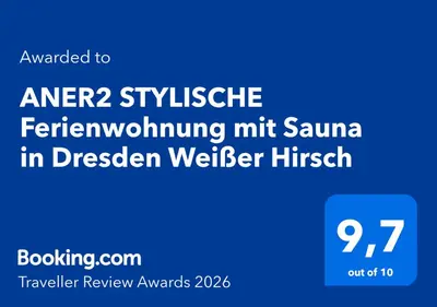 Ein Zertifikat, Auszeichnung, Logo oder anderes Dokument, das in der Unterkunft ANER2 STYLISCHE Ferienwohnung mit Sauna in Dresden Weißer Hirsch ausgestellt ist