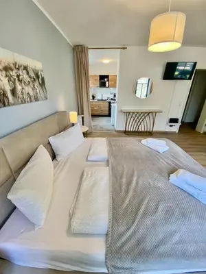 Ein Bett oder Betten in einem Zimmer der Unterkunft Stilvolles City-Apartment Dresden-Cotta mit Balkon