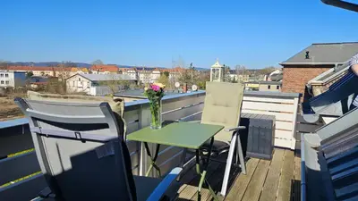 Ein Balkon oder eine Terrasse in der Unterkunft Ferienwohnung An der Seidewitz - keine Monteure