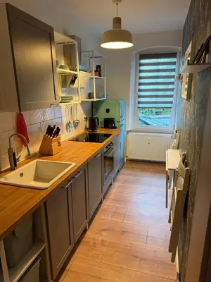 Küche/Küchenzeile in der Unterkunft Ferienwohnung Lucy - Moderne Ferienwohnung mit kostenlosem Parkplatz, Terrasse, nahe Bad Schandau und Malerweg