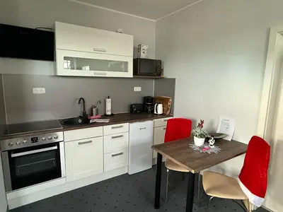 Küche/Küchenzeile in der Unterkunft Ferienwohnung Schwalbennest1