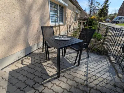Ein Balkon oder eine Terrasse in der Unterkunft Ferienwohnung Dorfaue