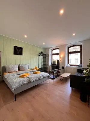 Ein Bett oder Betten in einem Zimmer der Unterkunft Makro Apartment Großenhain