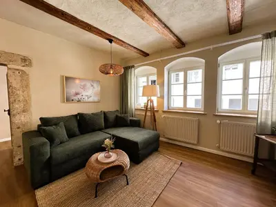Ein Sitzbereich in der Unterkunft Urlaubsfreude Biedermann Haus Blumenglück - Anemone