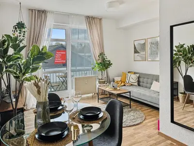 Ein Sitzbereich in der Unterkunft StayTime - Linden Loft