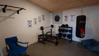 Das Fitnesscenter und/oder die Fitnesseinrichtungen in der Unterkunft alte Bäckerei Ottendorf-Okrilla #Robert# im Norden von Dresden, WLan, Netfix