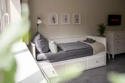 Ein Bett oder Betten in einem Zimmer der Unterkunft 4Tiny Together-Apartment - Balkon, Netflix, Nespresso, Messe