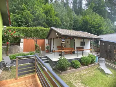Ein Garten an der Unterkunft Ferienhaus am Röhrensteig