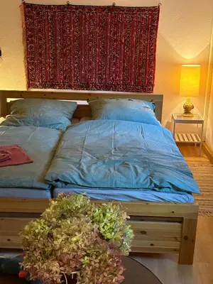 Ein Bett oder Betten in einem Zimmer der Unterkunft Kleines gemütliches Fachwerkhaus für vier Gäste