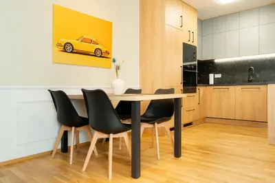 Küche/Küchenzeile in der Unterkunft Design Apartment Elbblick Küche Parken Wlan