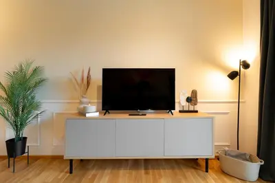 TV/Unterhaltungsangebot in der Unterkunft Design Apartment Elbblick Küche Parken Wlan