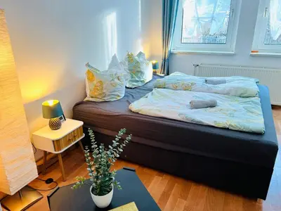 Ein Bett oder Betten in einem Zimmer der Unterkunft Ferienwohnung am ElbeFreizeitland - Panoramablick - free parking