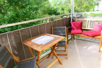Ein Sitzbereich in der Unterkunft Apartment Kirschblüte mit Balkon