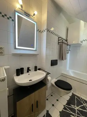 Ein Badezimmer in der Unterkunft Helios Design Suite - Altbau DG mit Lift & Parkplatz - Elbe & Altstadt - S-Bahn nach Dresden