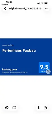 Ein Zertifikat, Auszeichnung, Logo oder anderes Dokument, das in der Unterkunft Ferienhaus Fuxbau ausgestellt ist