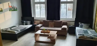 Ein Sitzbereich in der Unterkunft Richter Apartments Finsterwalde mit Klimaanlage