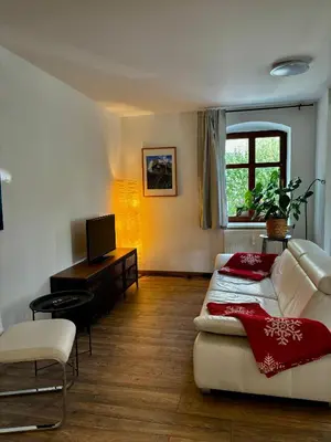 Ein Sitzbereich in der Unterkunft Ferienwohnung Doberschau