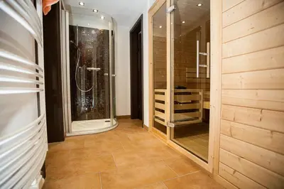 Ein Badezimmer in der Unterkunft Weinberghaus Prossen, Haus mit Sauna und Whirlpool für maximal 8 Personen