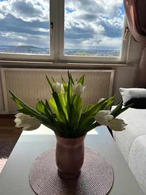 Ein Bett oder Betten in einem Zimmer der Unterkunft Das Ferienhaus mit Aussicht