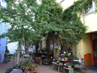 Ein Garten an der Unterkunft Kunsthofperle