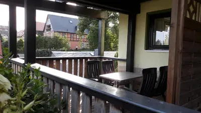 Ein Balkon oder eine Terrasse in der Unterkunft Ferienhaus Schrammsteinblick