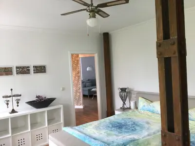 Ein Bett oder Betten in einem Zimmer der Unterkunft Ferienwohnung zum Rabenauer Grund