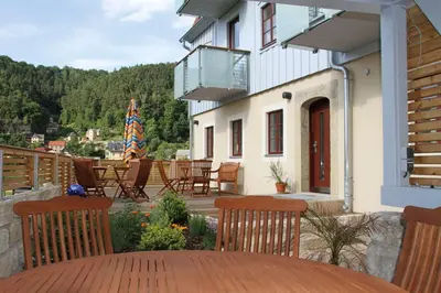 Ein Balkon oder eine Terrasse in der Unterkunft Fährmannhaus