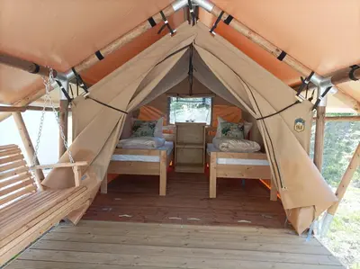 Ein Bett oder Betten in einem Zimmer der Unterkunft Campingplatz am Treidlerweg