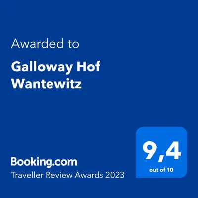 Ein Zertifikat, Auszeichnung, Logo oder anderes Dokument, das in der Unterkunft Galloway Hof Wantewitz ausgestellt ist